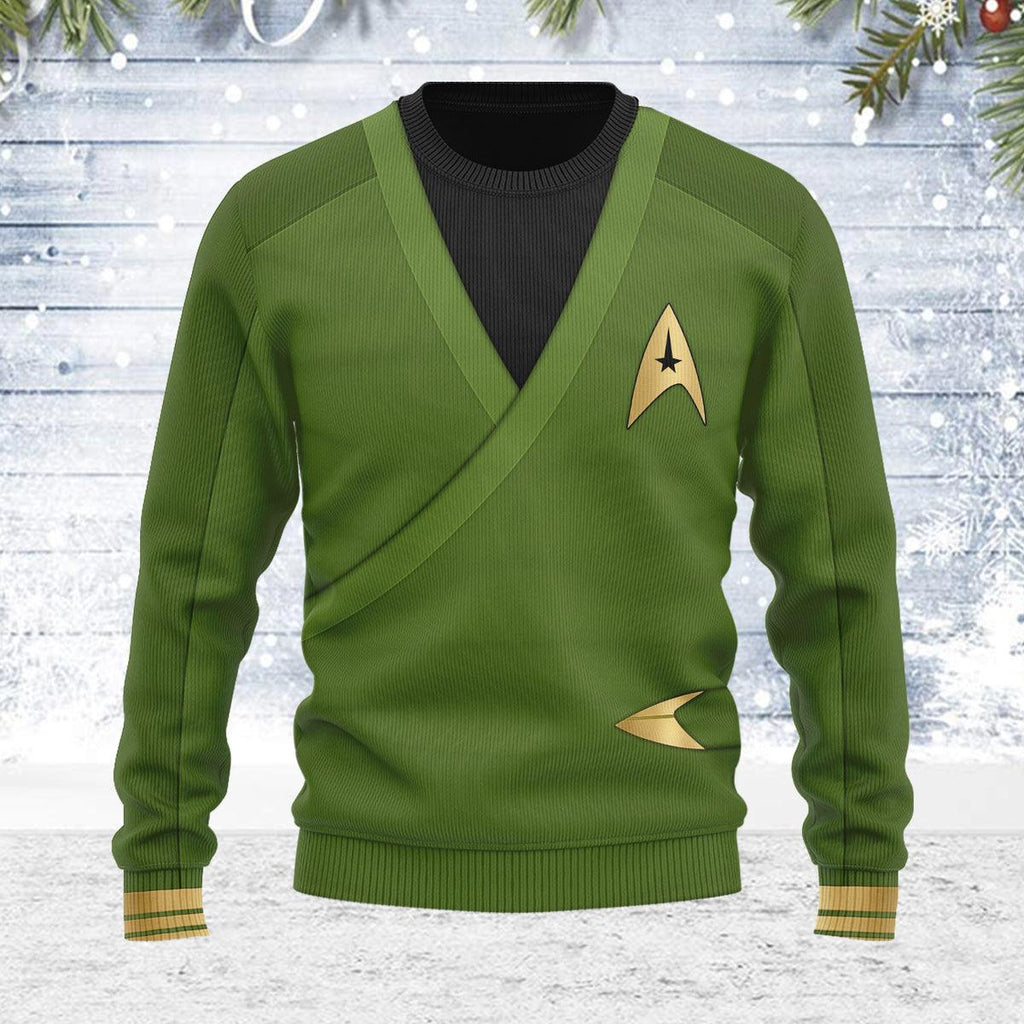 Captain Pike Green Themed Costume Christmas Wool Sweater - OodieGang.com