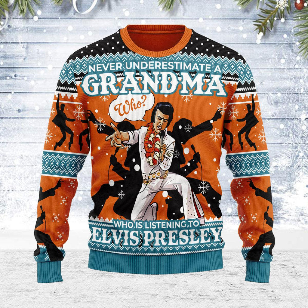 Oodiegang Who is Listening to Elvis Christmas Ugly Sweater - Oodiegang.com