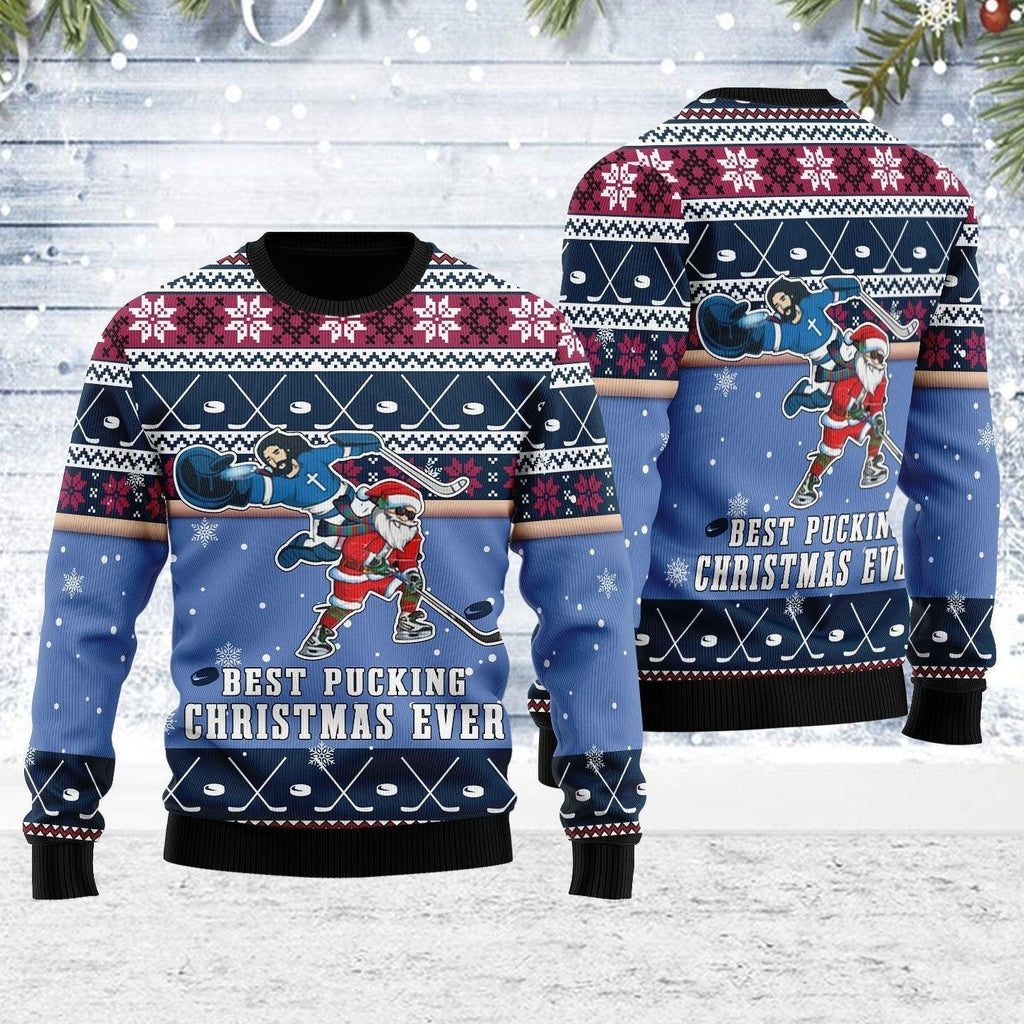 Best Pucking Christmas Ever Jesus And Santa Claus Ugly Christmas Sweater - OodieGang