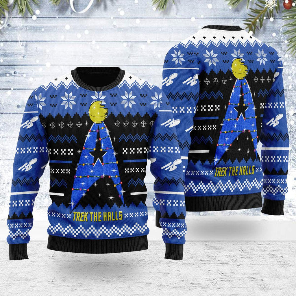 Christmas Sweater Star Trek The Halls Blue - OodieGang.com