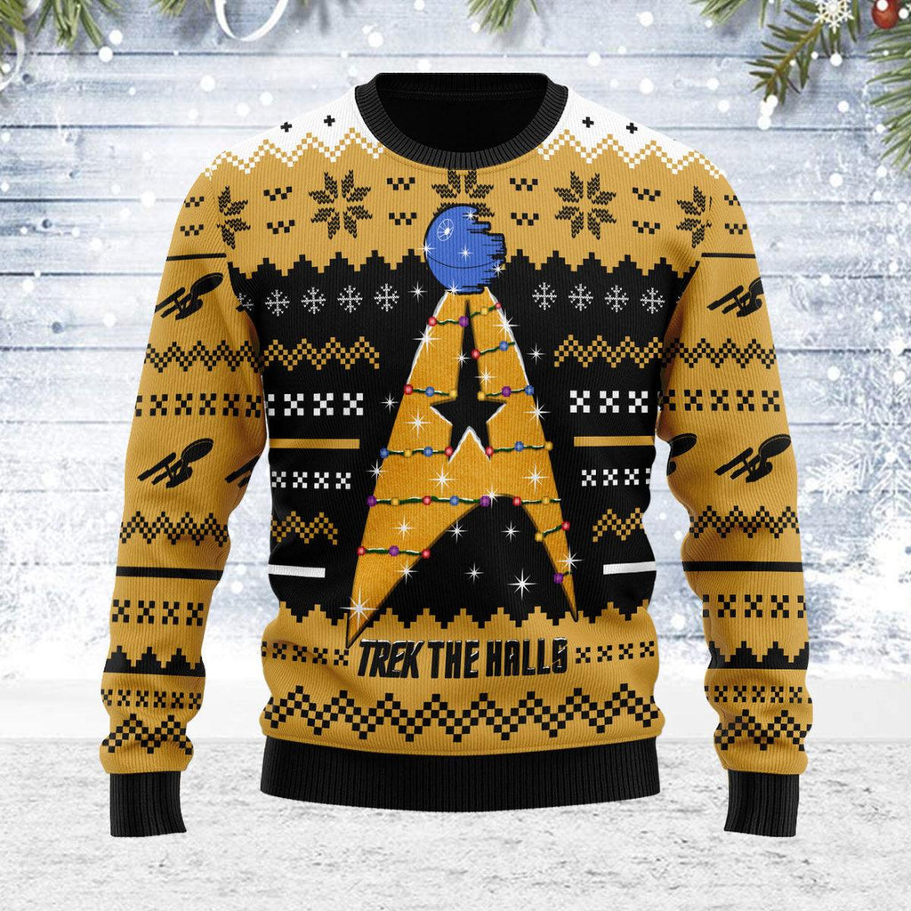 Christmas Sweater Star Trek The Halls Orange - OodieGang.com