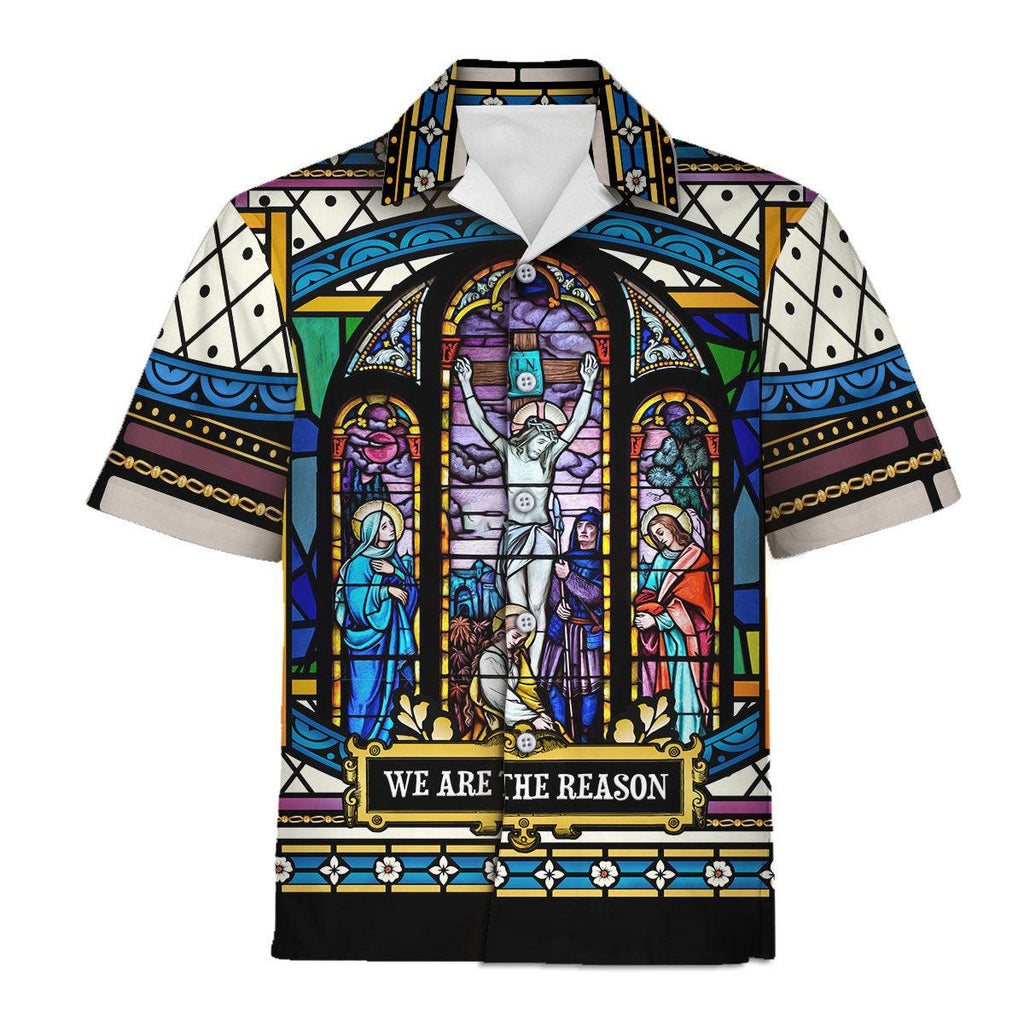 Crucifixion of Christ Stained Glass Hawaiian Shirt - OodieGang.com