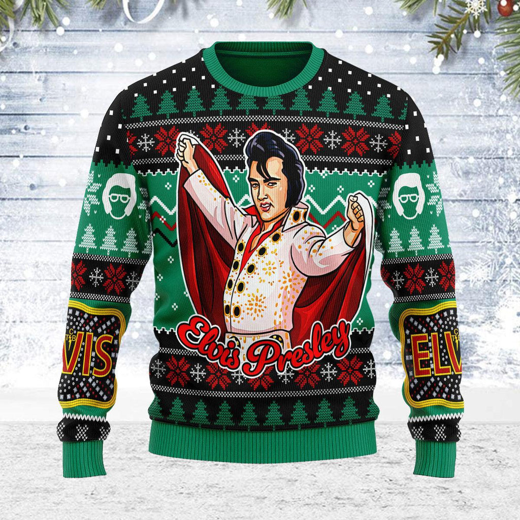 Elvis Presley "Belt buckle" Sign with Rhinestone Christmas Ugly Sweater - Oodiegang.com