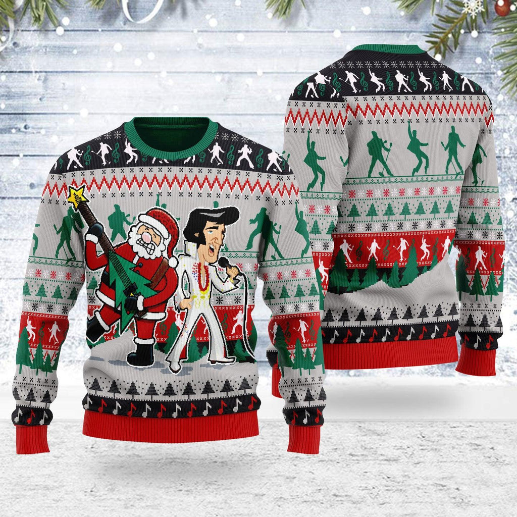 Elvis Presley With Santa Christmas Ugly Sweater - DucG