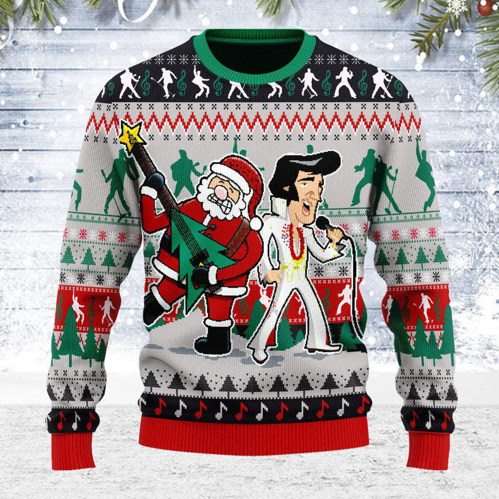 Elvis Presley With Santa Christmas Ugly Sweater - DucG