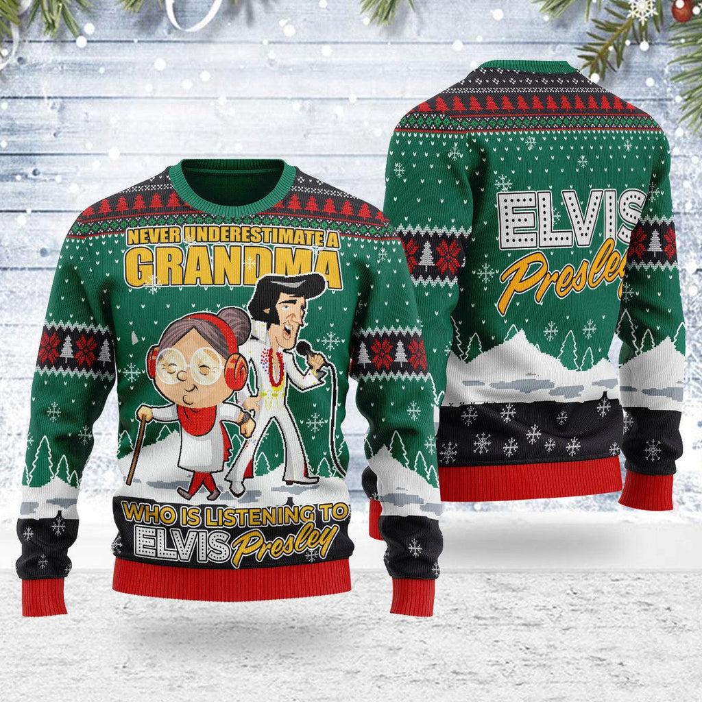 Elvis With Grandma Christmas Ugly Sweater - Oodiegang.com