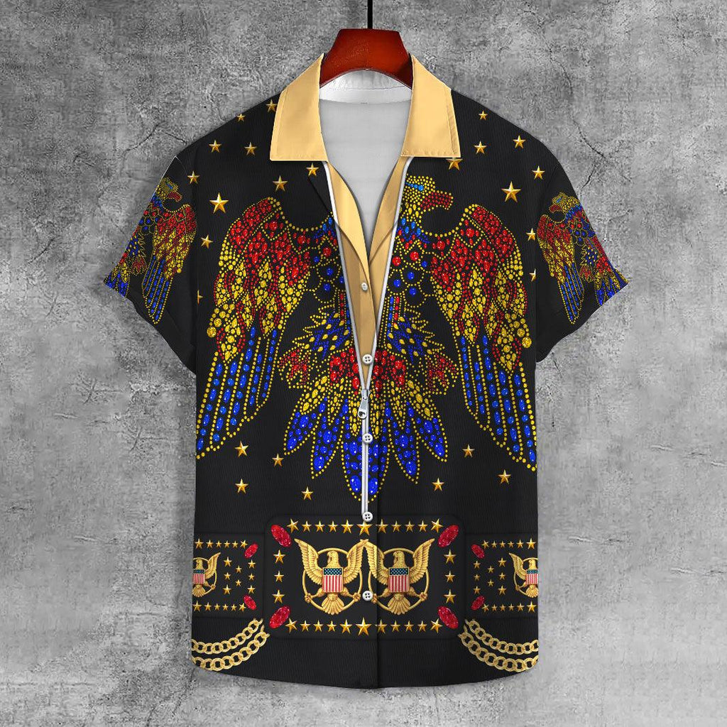 OodieGang Elvis Aloha from Hawaii Black UNISEX CASUAL HAWAIIAN SHIRT - OodieGang.com