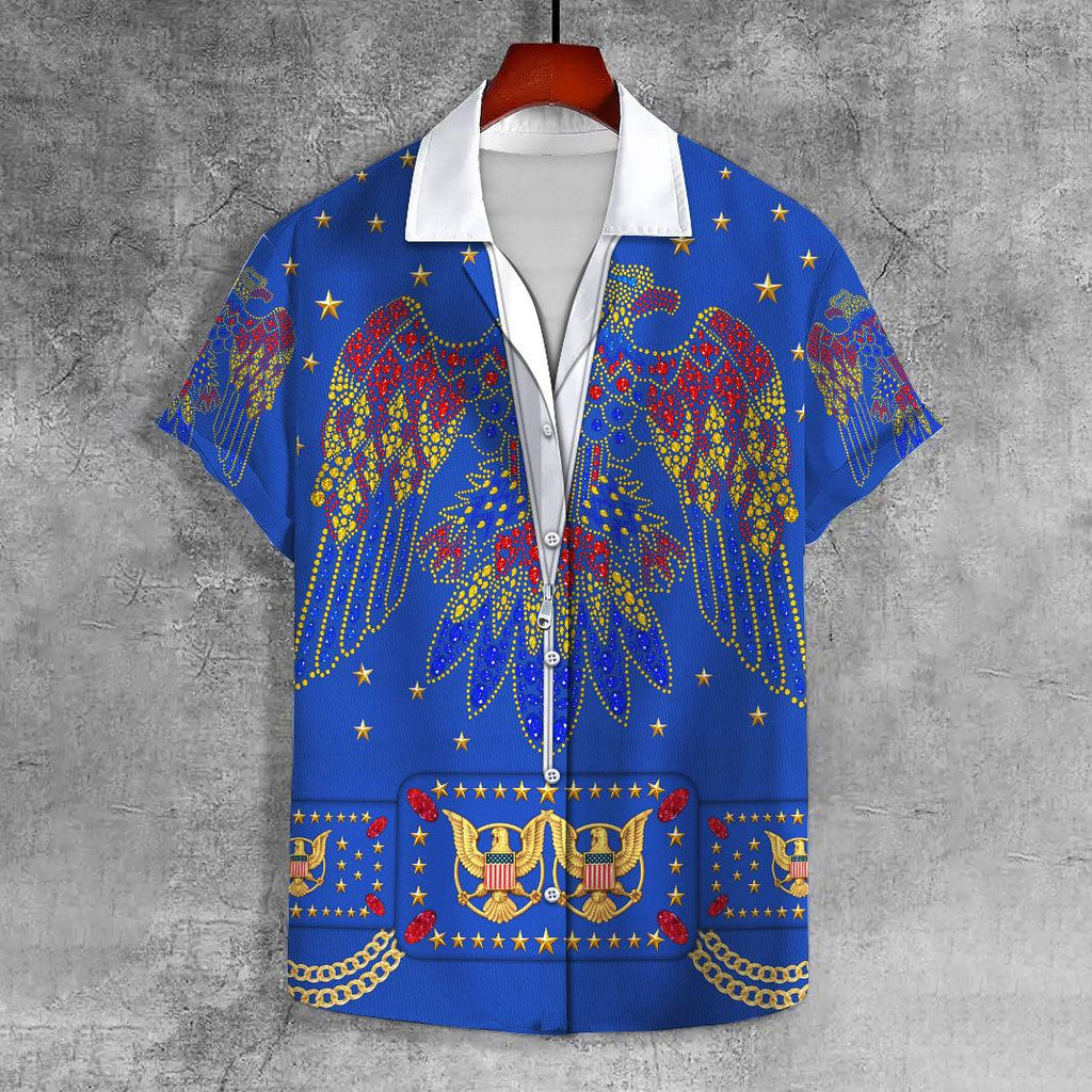 OodieGang Elvis Aloha from Hawaii Blue UNISEX CASUAL HAWAIIAN SHIRT - OodieGang.com