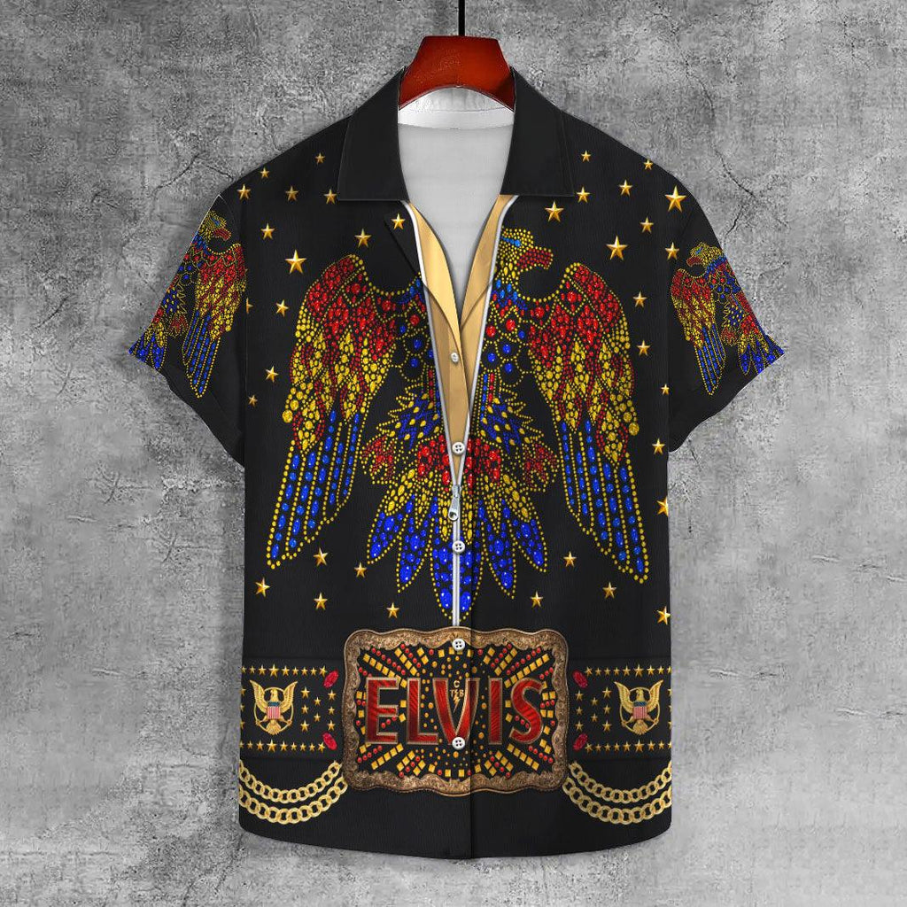 OodieGang Elvis Aloha UNISEX LAPEL CASUAL HAWAIIAN in Black - OodieGang.com