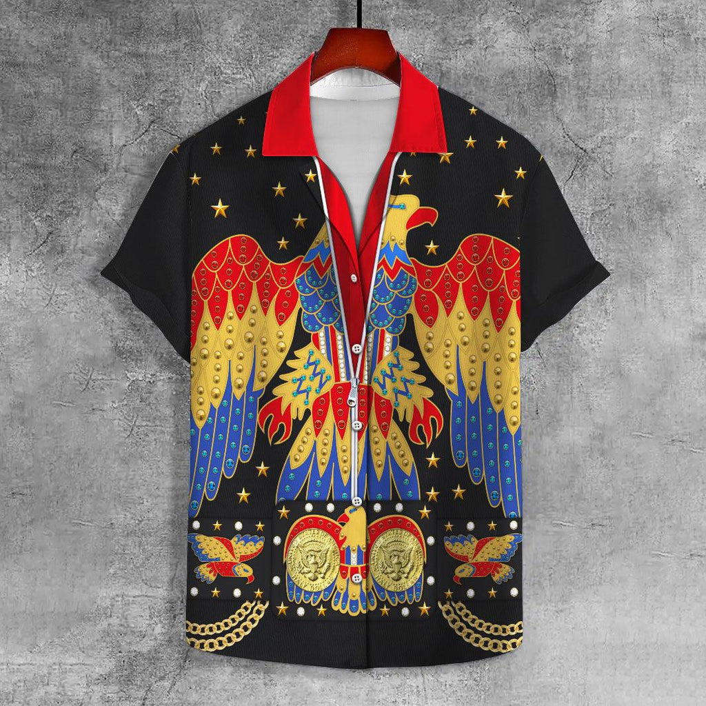 OodieGang Elvis EAGLE Black UNISEX CASUAL HAWAIIAN SHIRT - OodieGang.com