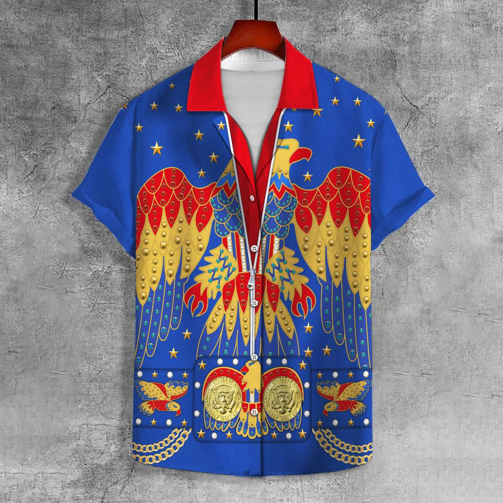 OodieGang Elvis EAGLE Blue UNISEX CASUAL HAWAIIAN SHIRT - OodieGang.com