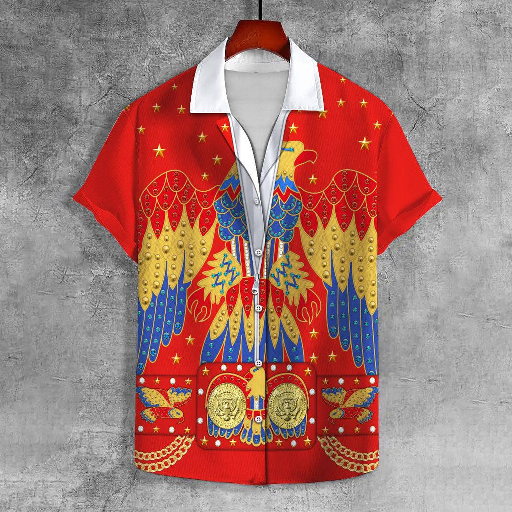 OodieGang Elvis EAGLE Red UNISEX CASUAL HAWAIIAN SHIRT - OodieGang.com