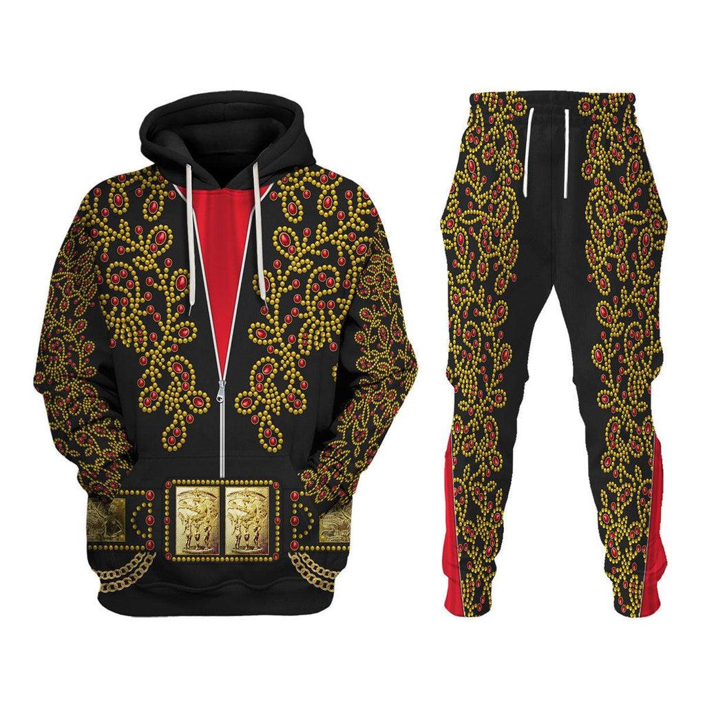 Oodiegang Elvis Spanish Flower - Black With Red Stones Costume Hoodie Sweatshirt T-Shirt Sweatpants - Oodiegang.com