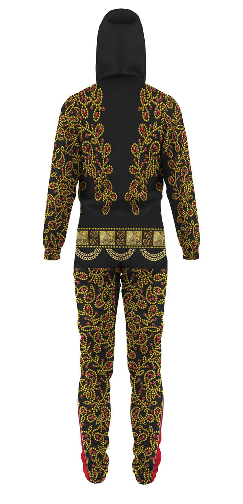 OodieGang Elvis Spanish Flower - Black With Red Stones jumpsuit Costume - OodieGang.com