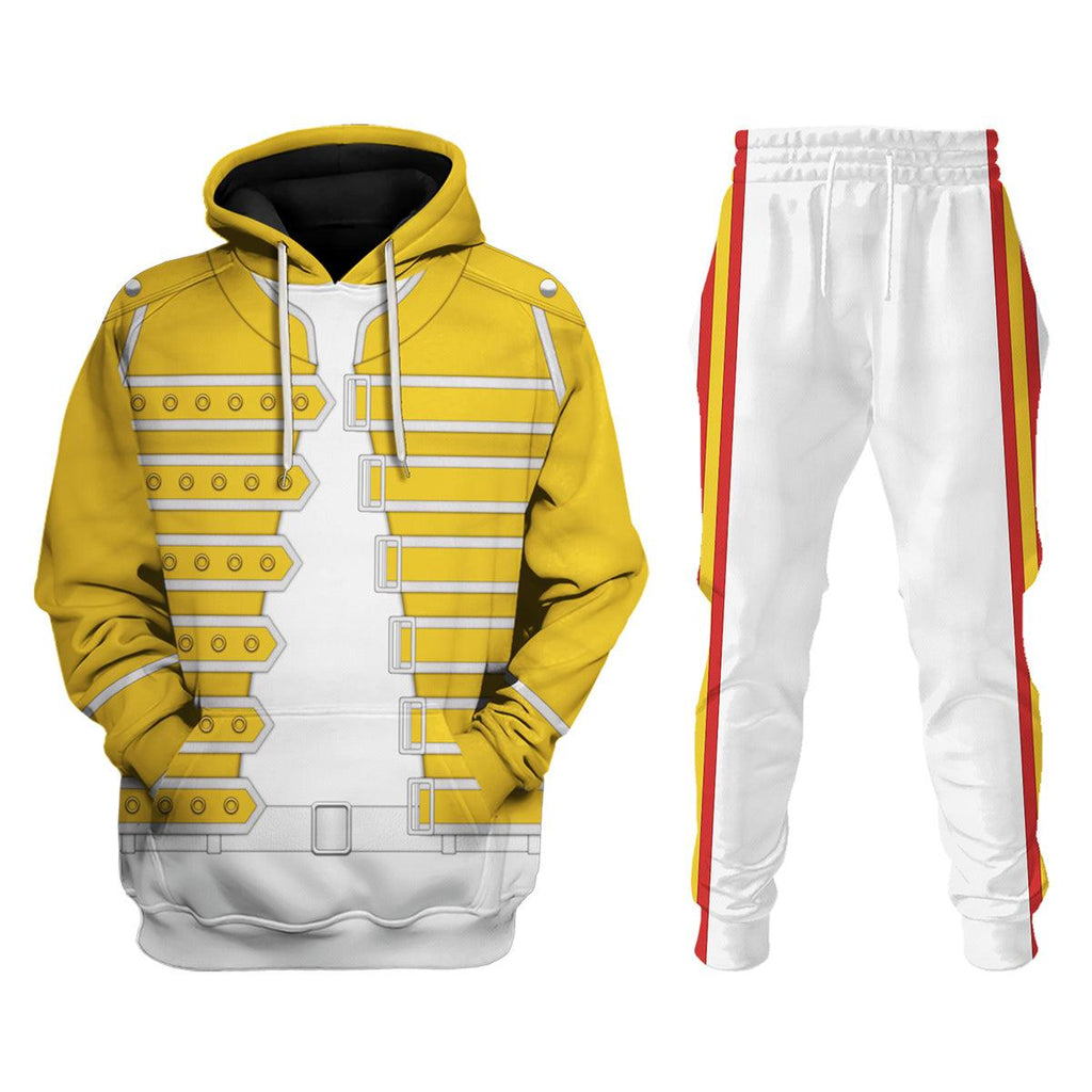 Oodiegang Freddie Mercury Costume Wembley Yellow Hoodie Sweatshirt T-Shirt Tracksuit - Oodiegang.com