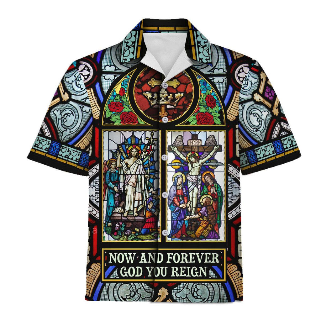 OodieGang Hawaiian Shirt Now And Forever God You Reign Stained Glass 3D Apparel - OodieGang.com