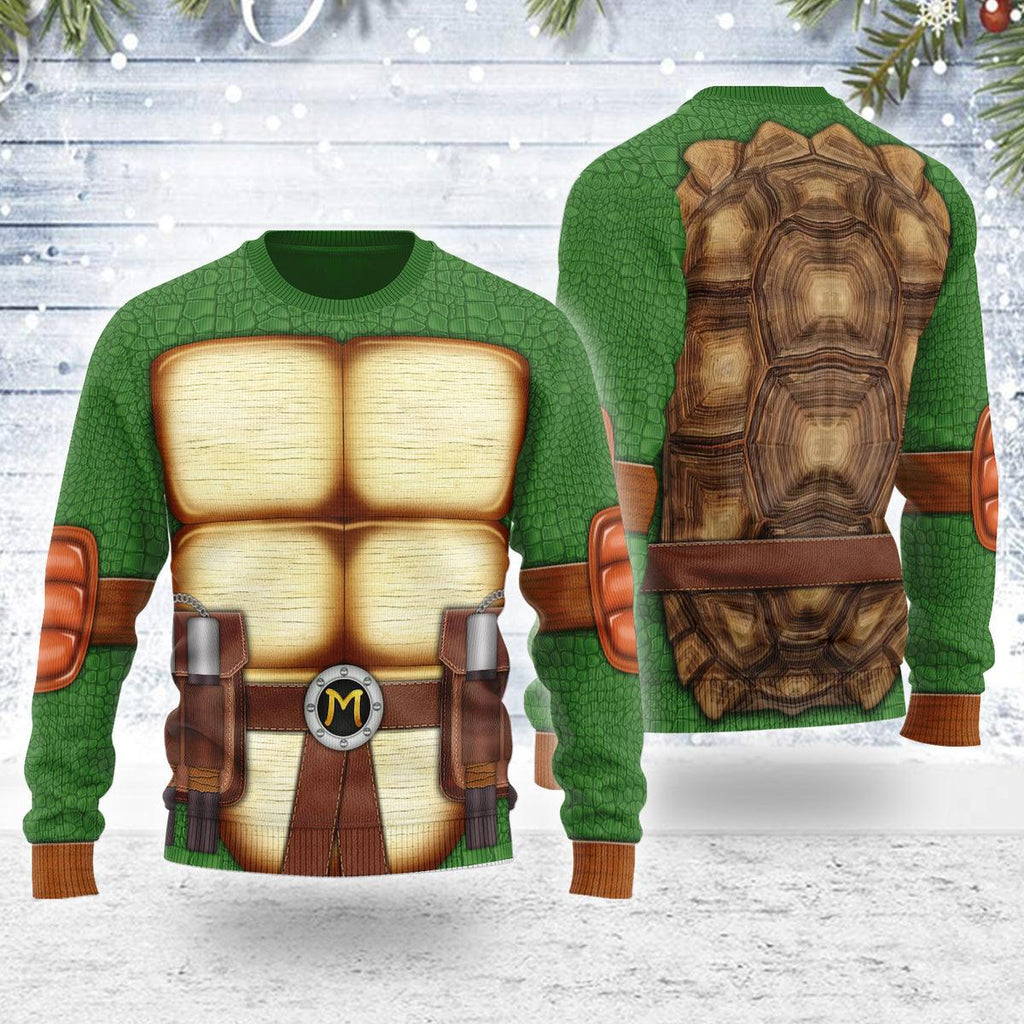 OodieGang Merry Christmas Michelangelo Ninja Turtle Unisex Wool Sweater - OodieGang.com