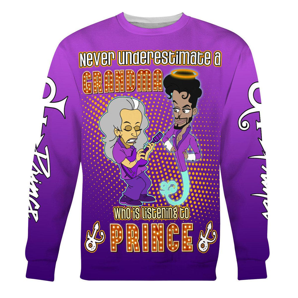 OodieGang Never Underestimate A Grandma Who IS Listening to Prince Unisex Pullover Hoodie, Sweatshirt, T-Shirt - OodieGang.com