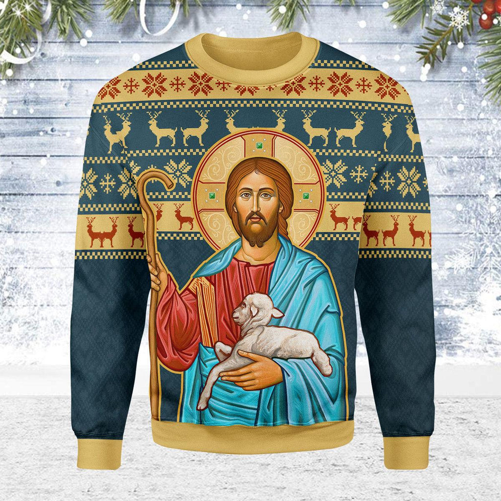 OodieGang The Good Shepherd Artwork Christmas Sweater - OodieGang.com