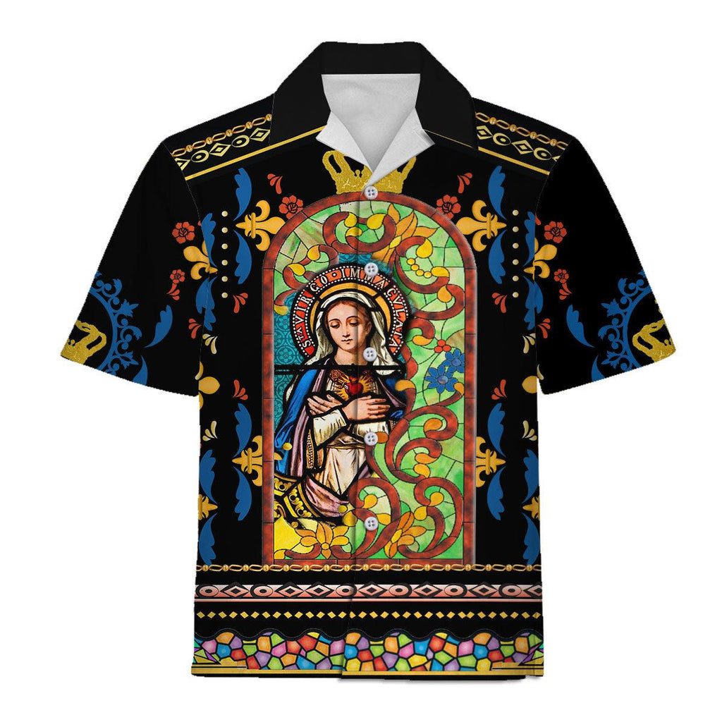 Mary Stained Glass Virgin Mary Hawaiian Shirt - OodieGang.com