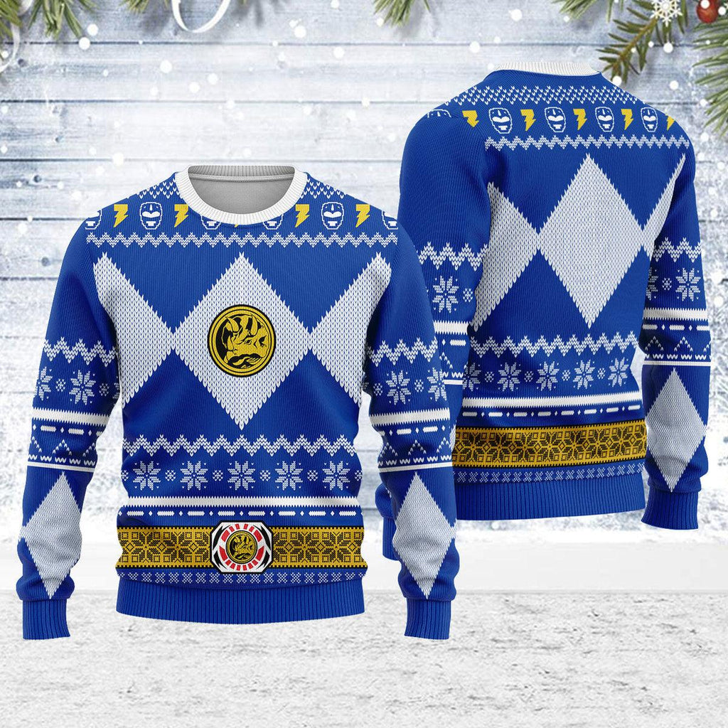 Merry Christmas OodieGang Unisex Christmas Sweater Blue Power Ranger 3D Apparel - OodieGang.com