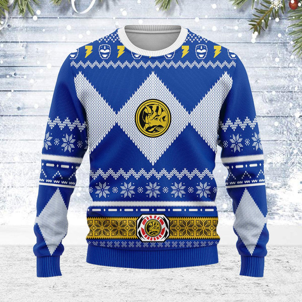 Merry Christmas OodieGang Unisex Christmas Sweater Blue Power Ranger 3D Apparel - OodieGang.com