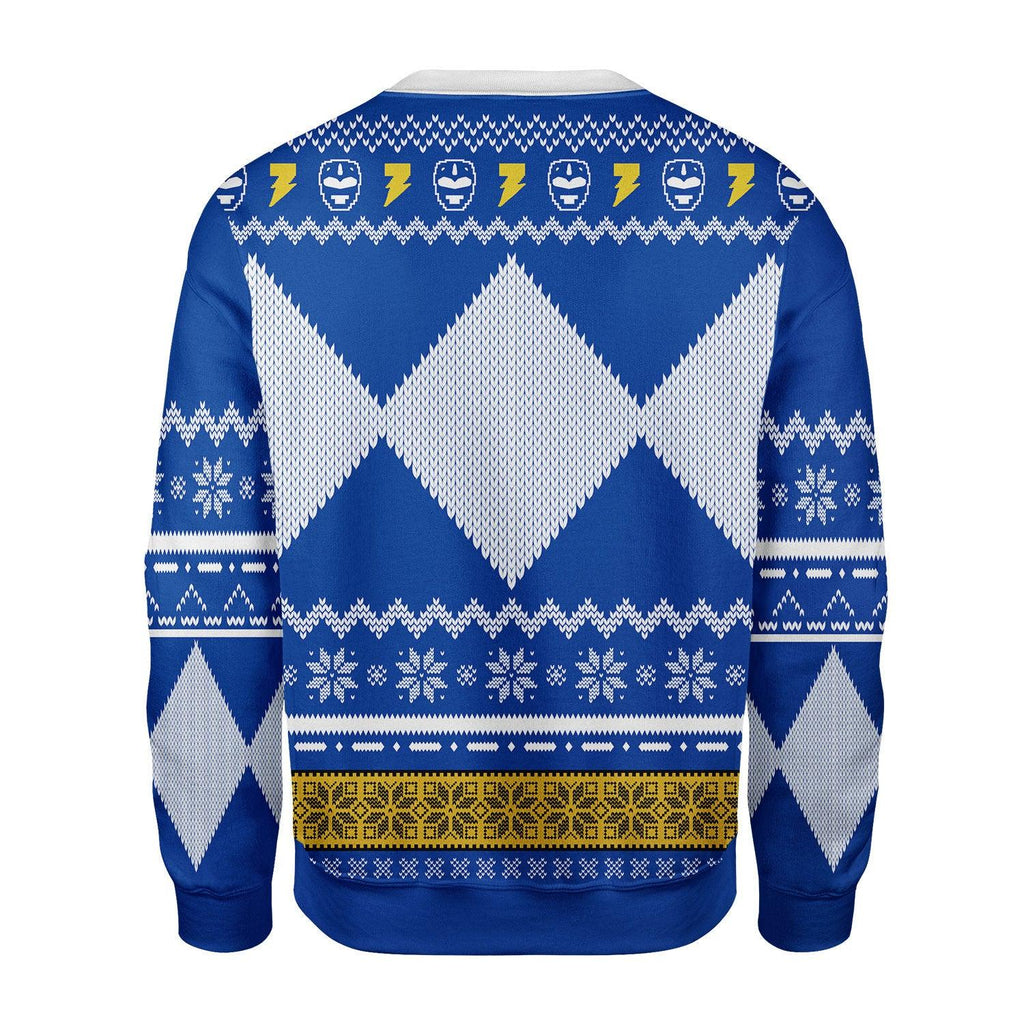 Merry Christmas OodieGang Unisex Christmas Sweater Blue Power Ranger 3D Apparel - OodieGang.com