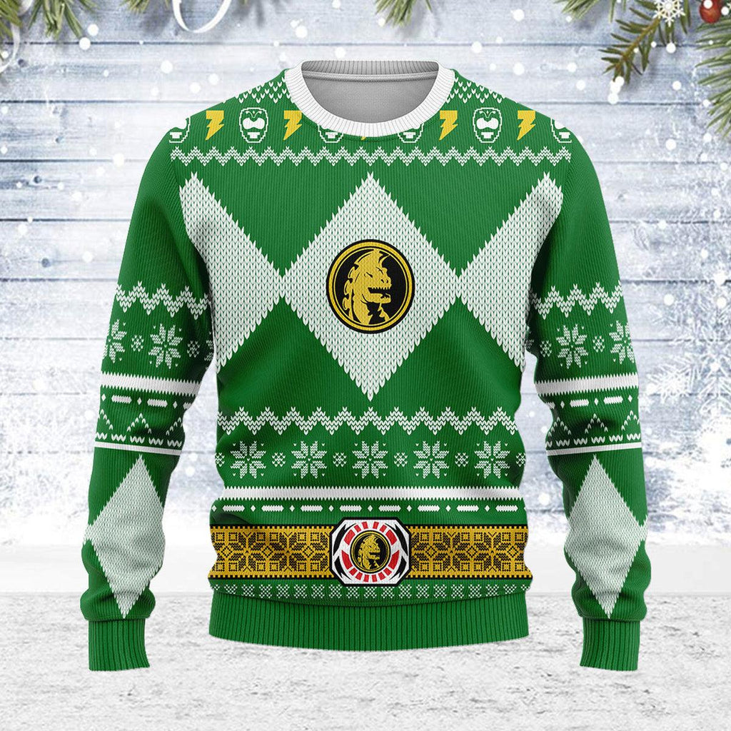 Merry Christmas OodieGang Unisex Christmas Sweater Green Power Ranger 3D Apparel - OodieGang.com