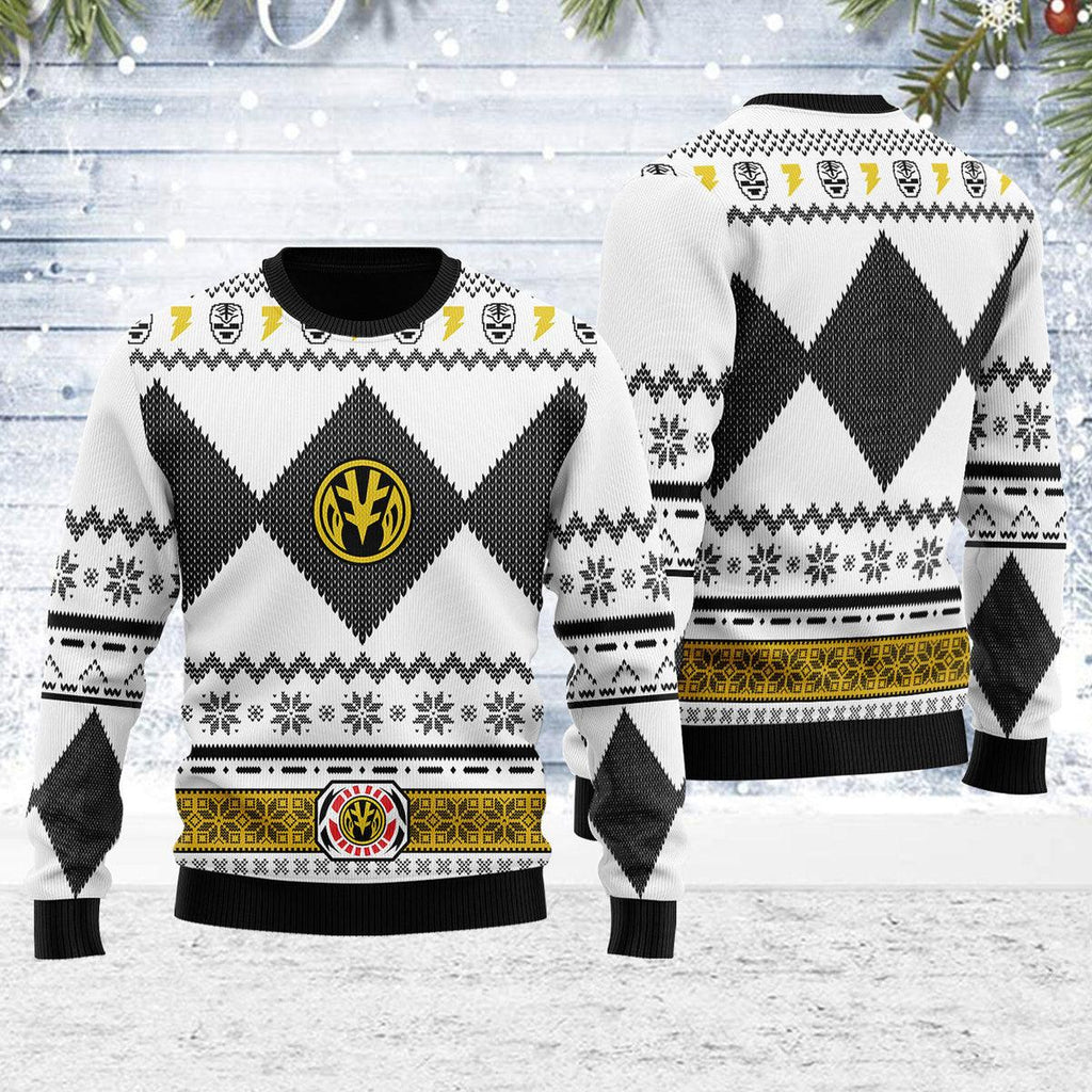 Merry Christmas OodieGang Unisex Christmas Sweater White Power Ranger 3D Apparel - OodieGang.com