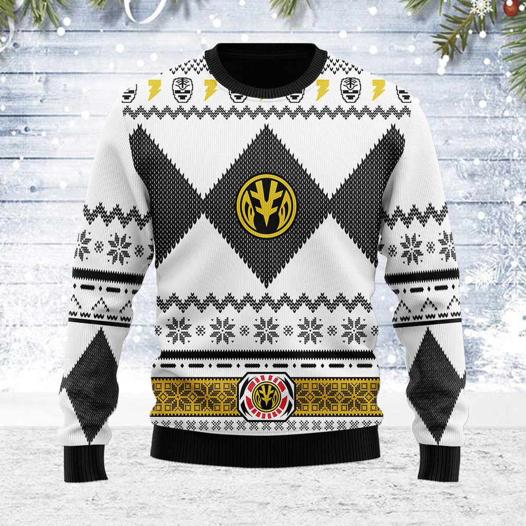 Merry Christmas OodieGang Unisex Christmas Sweater White Power Ranger 3D Apparel - OodieGang.com