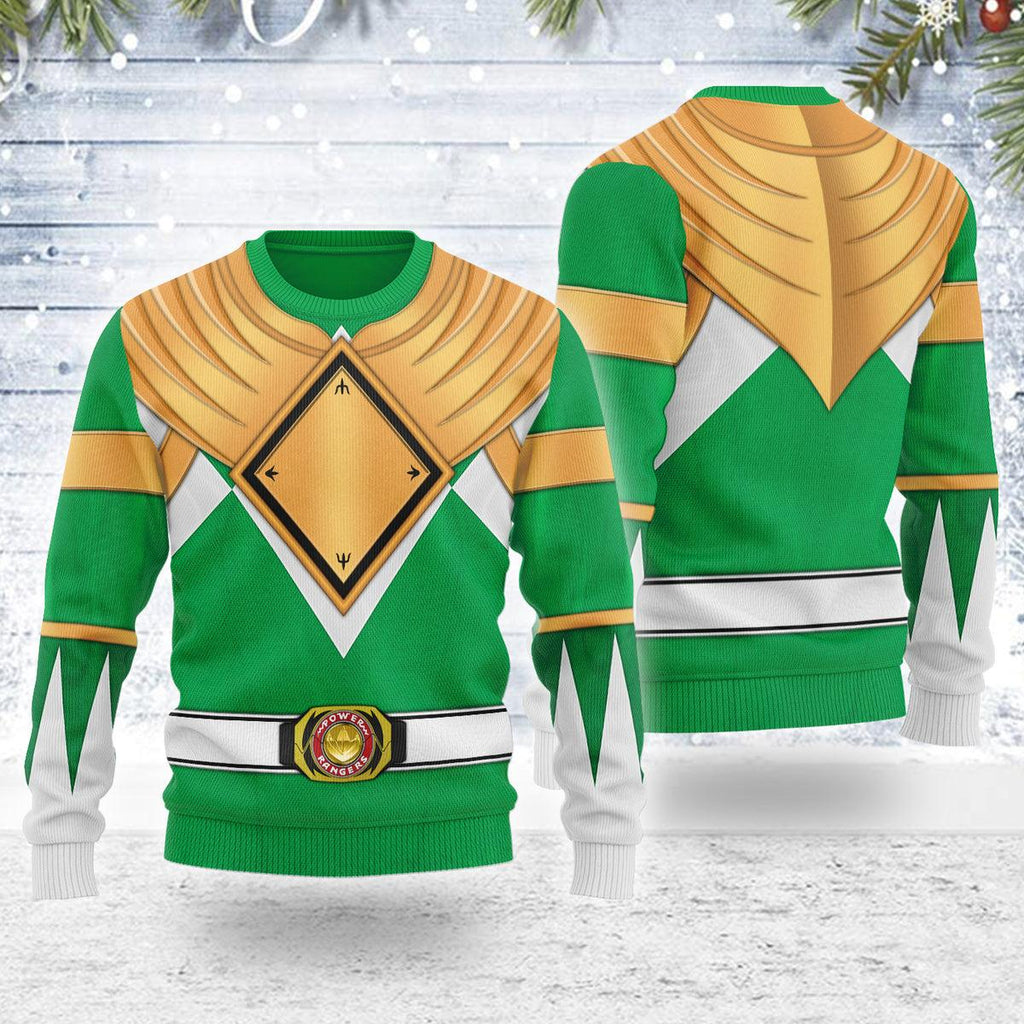 Merry Christmas Green Ranger Dragon Shield MM Unisex Wool Sweater - OodieGang.com