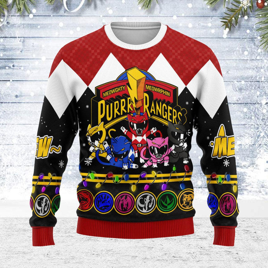 Merry Christmas Meowghty Meowrphin Purrr Rangers Unisex Wool Sweater - OodieGang.com