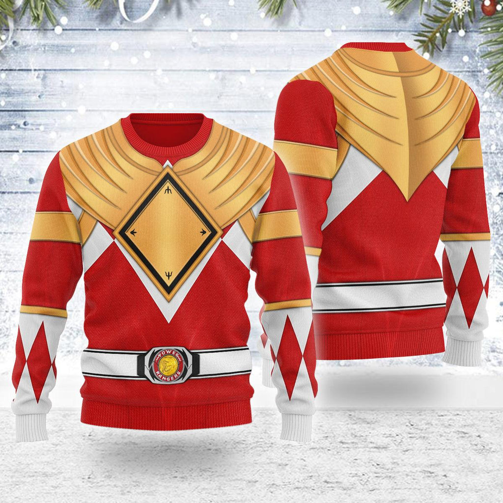 Merry Christmas Red Ranger Dragon Shield MM Unisex Wool Sweater - OodieGang.com