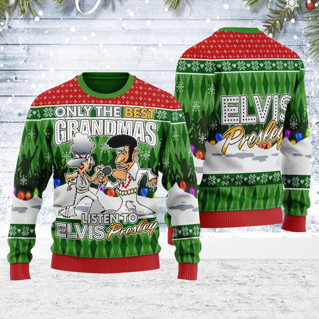 Only the Best Grandmas Listen to Elvis Christmas Ugly Sweater - Oodiegang.com