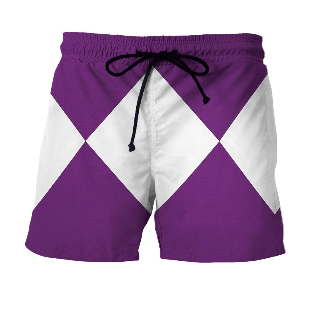 Purple Ranger Mighty Morphin Hawaiian Shirt Beach Shorts - OodieGang.com