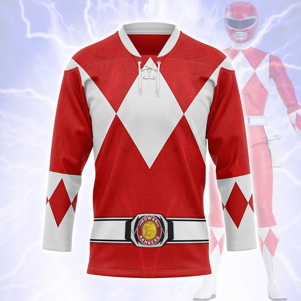 Red Ranger Mighty Morphin Hockey Jersey - OodieGang.com