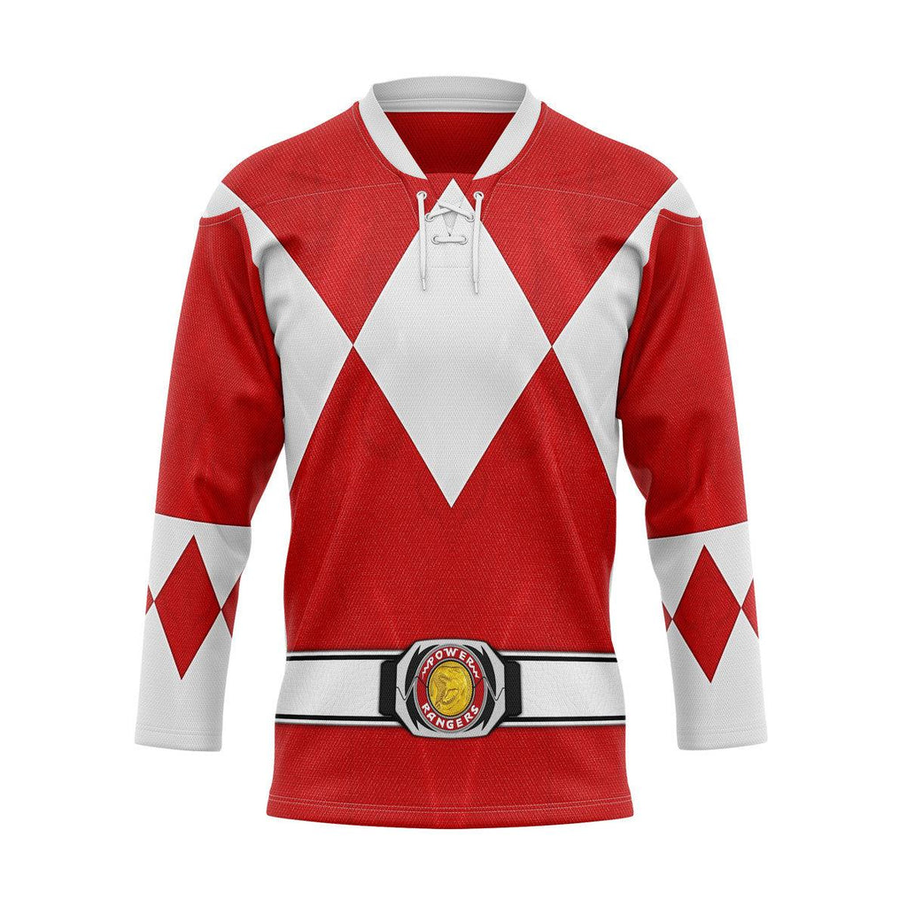 Red Ranger Mighty Morphin Hockey Jersey - OodieGang.com