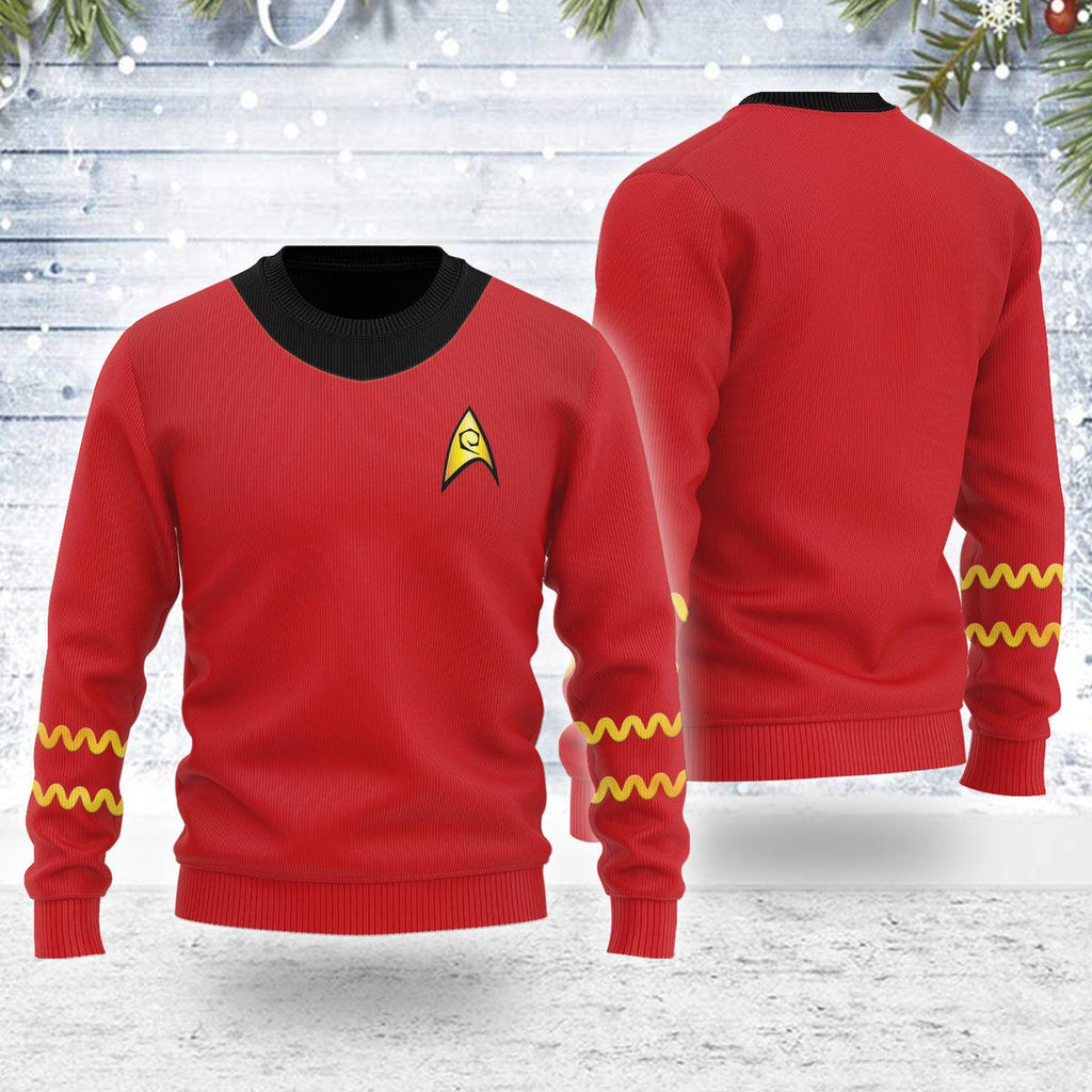 The Original Series Scott Red Uniform Themed Costume Christmas Wool Sweater - OodieGang.com