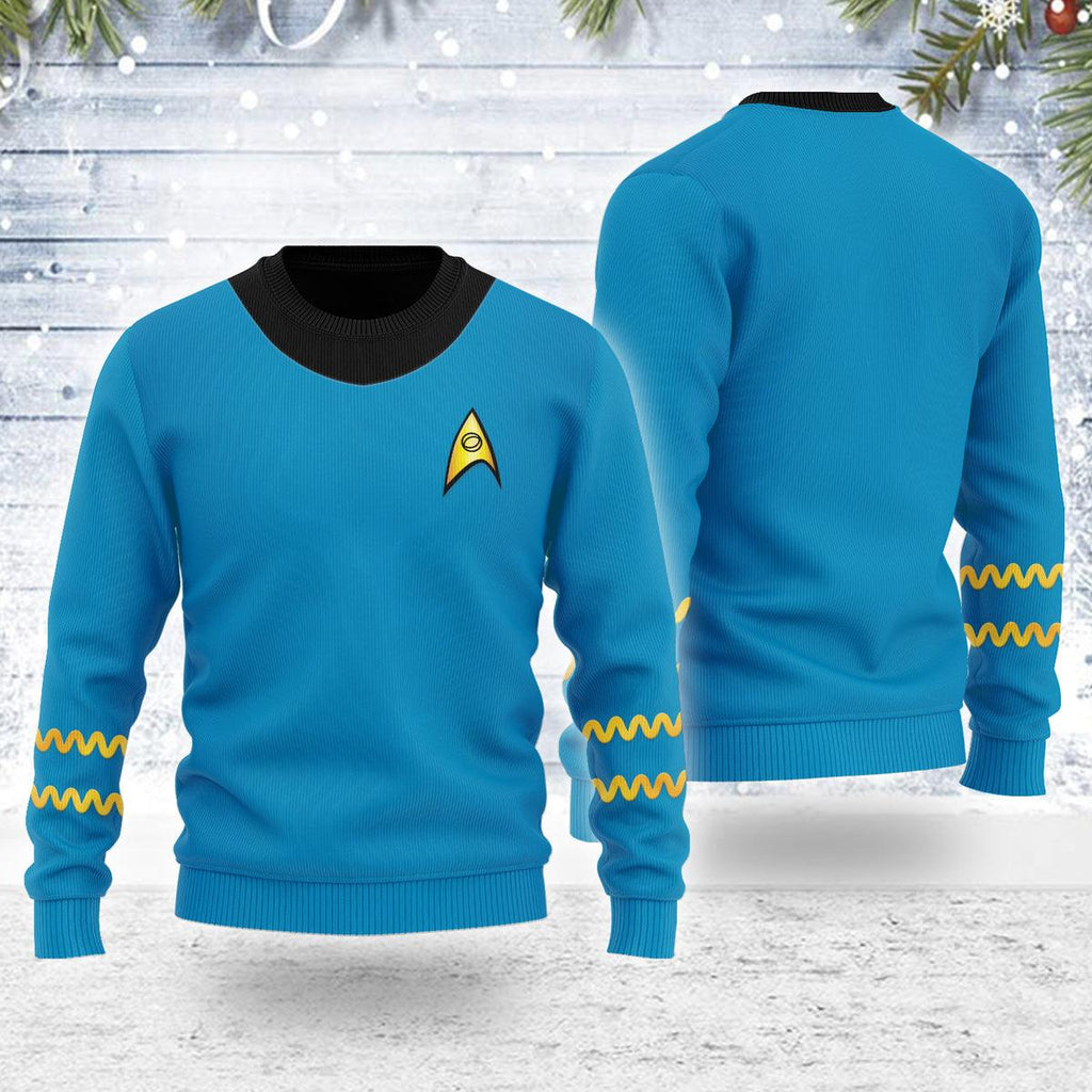 The Original Series Spock Blue Uniform Themed Costume Christmas Wool Sweater - OodieGang.com