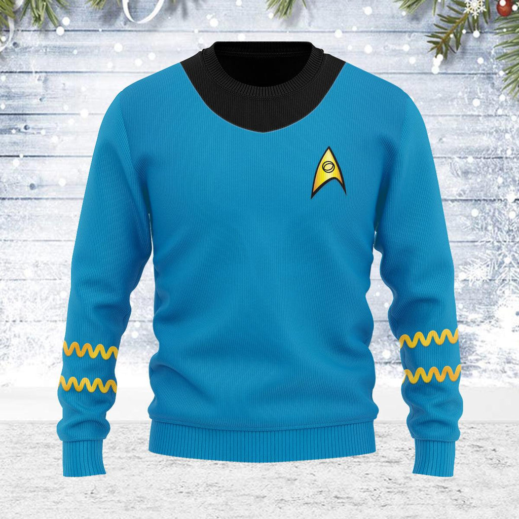 The Original Series Spock Blue Uniform Themed Costume Christmas Wool Sweater - OodieGang.com