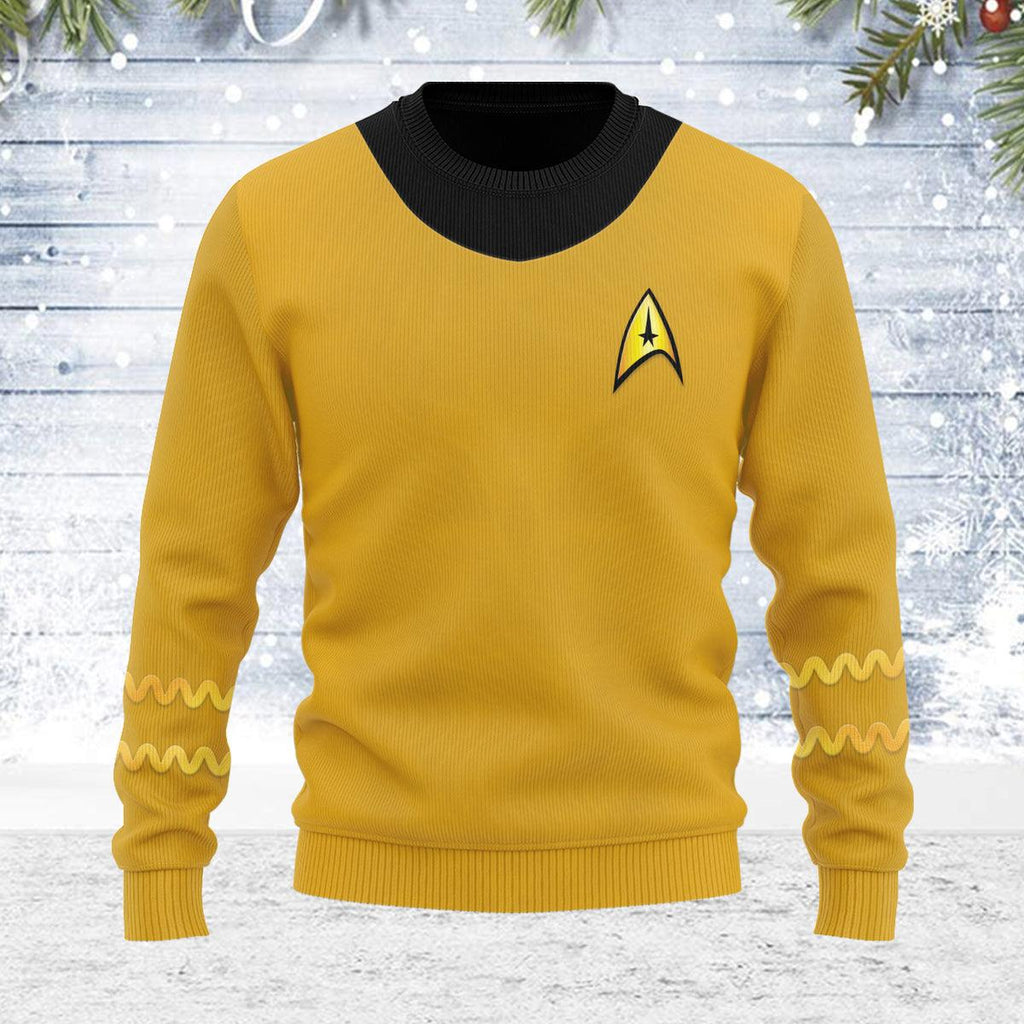 The Original Series Spock Yellow Uniform Themed Costume Christmas Wool Sweater - OodieGang.com